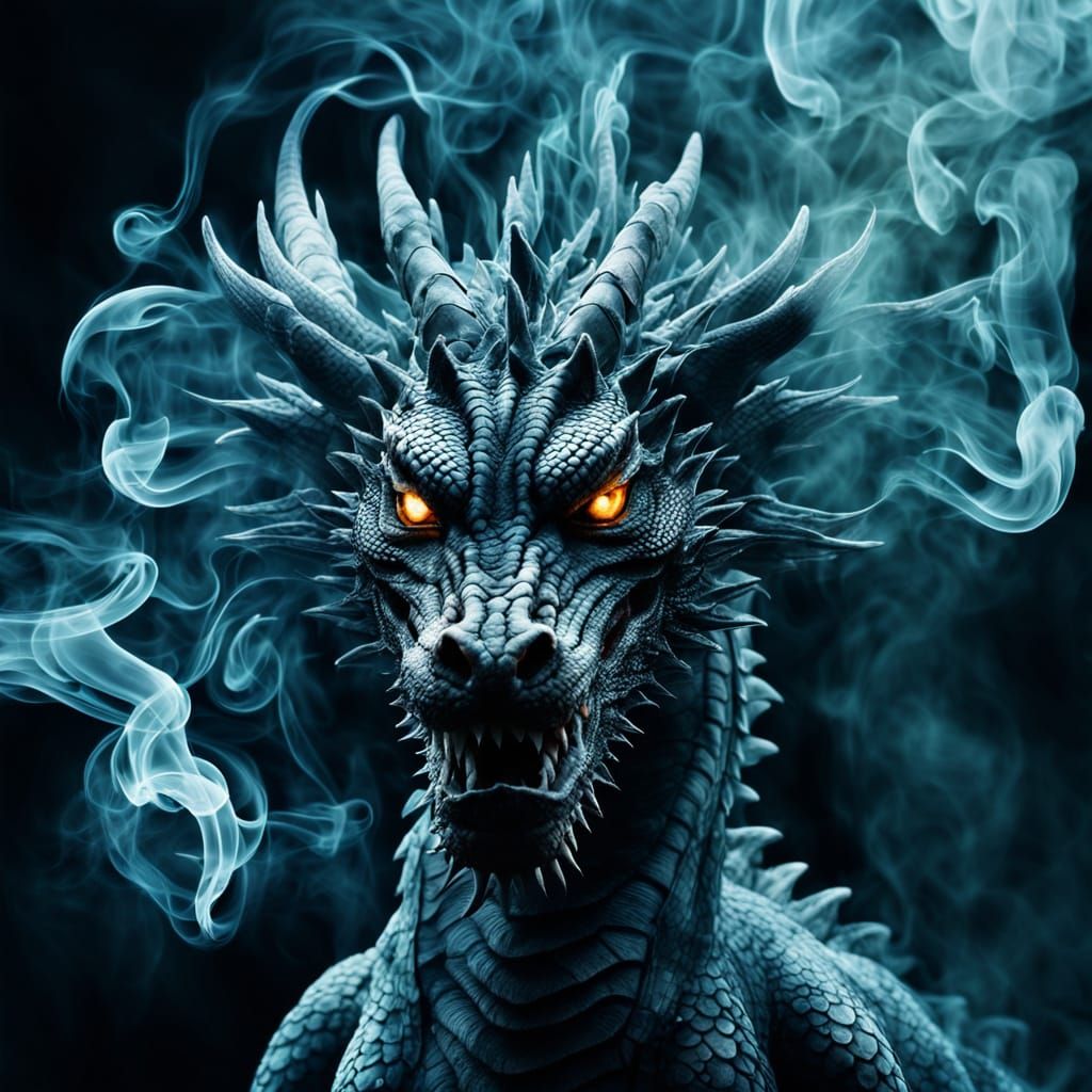 Electric Dragon Emerges from Shimmering Smoke