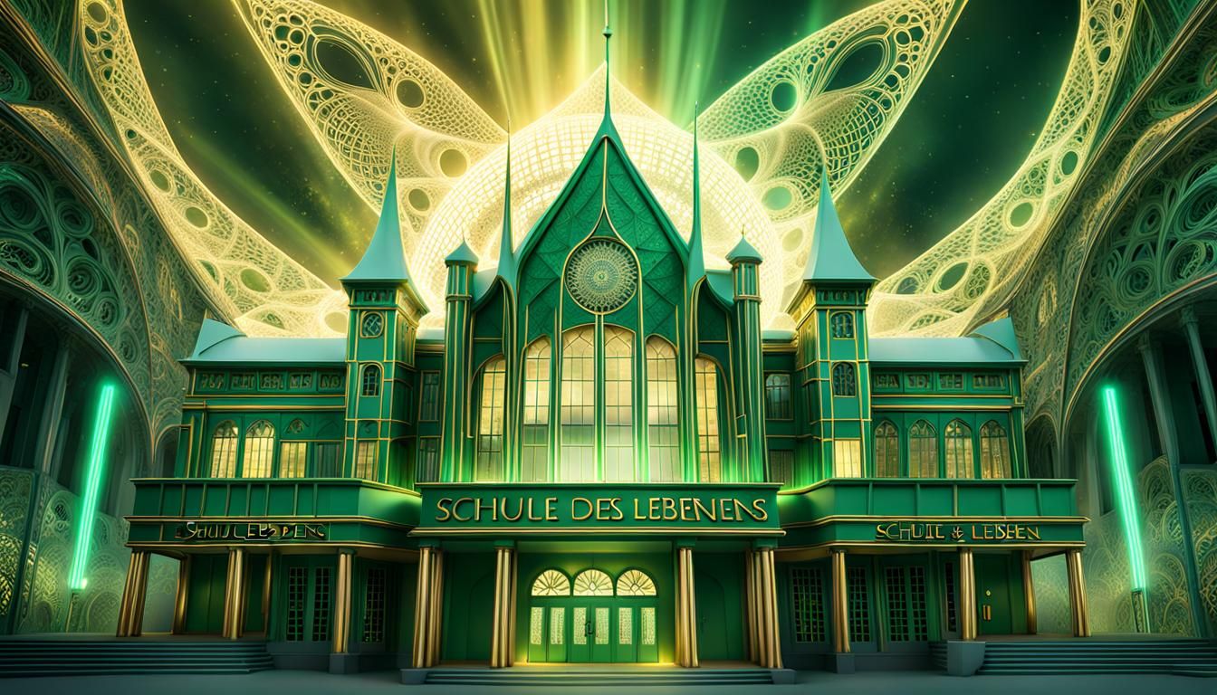 Magical School Building in Abstract Expressionism Style