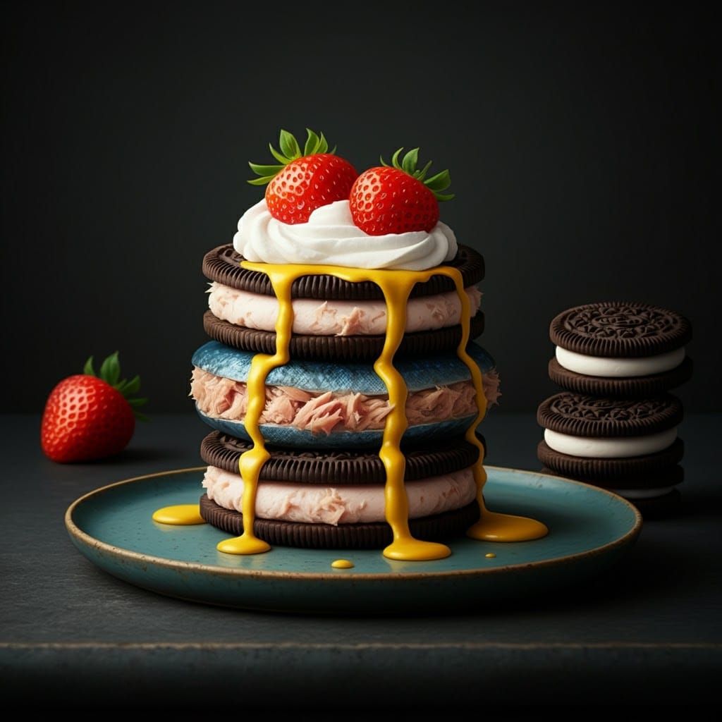 Surreal Tuna Oreo Still Life in Expressive Style