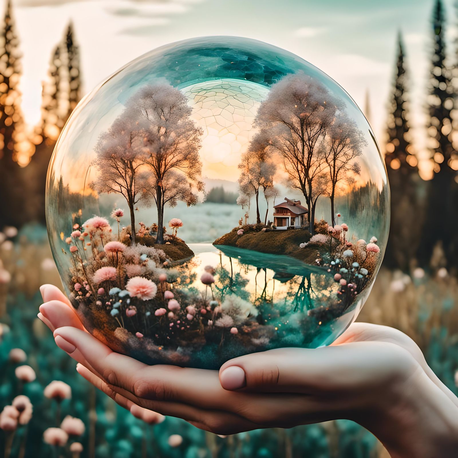 Glass Earth in Art Nouveau Double Exposure