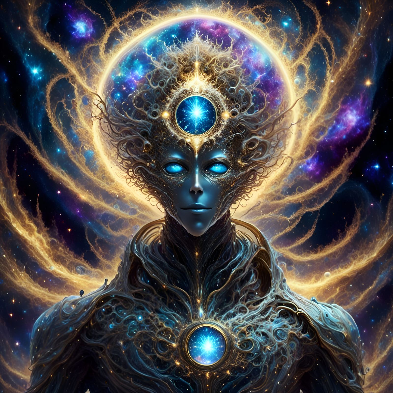 Faceless Destiny God with Mirrored Head in Dark Fantasy