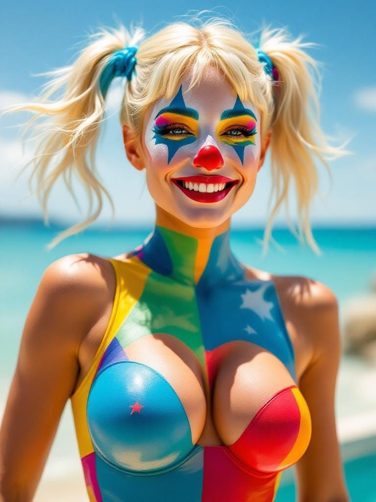 Pop Art Harlequin Portrait in Lichtenstein and Frank Style