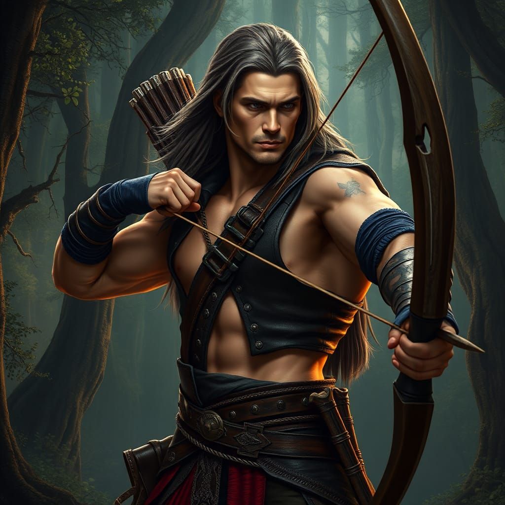 Heroic Archer in Mystical Forest, Fantasy Concept Art