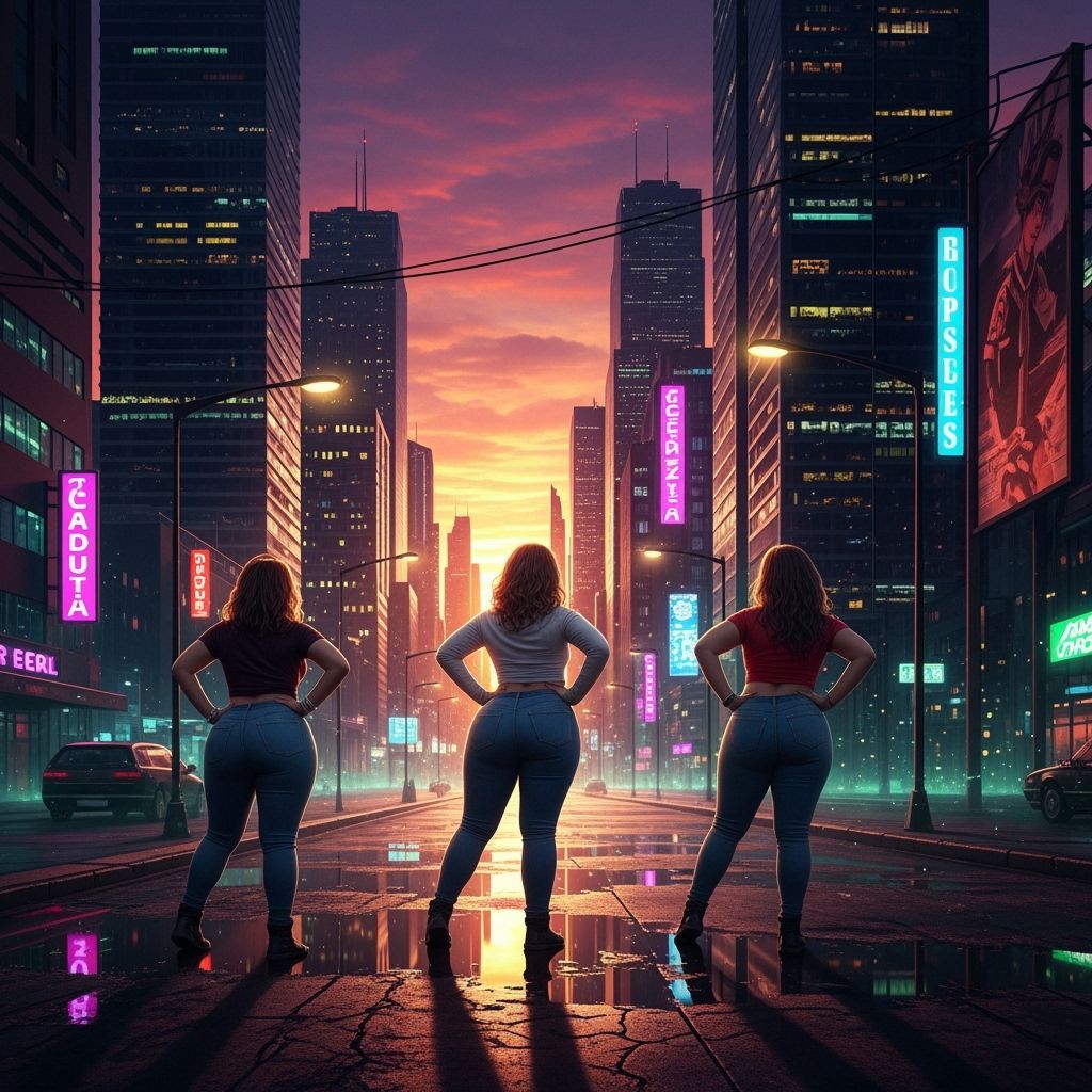 Curvy Women Twerking in Cityscape Fantasy Art