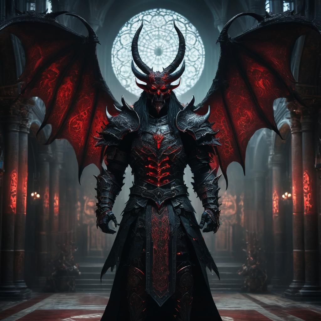 Majestic Demon King in Intricate Gothic Hall