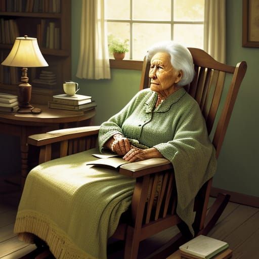 Cozy Impressionistic Scene of an Old Woman Reading