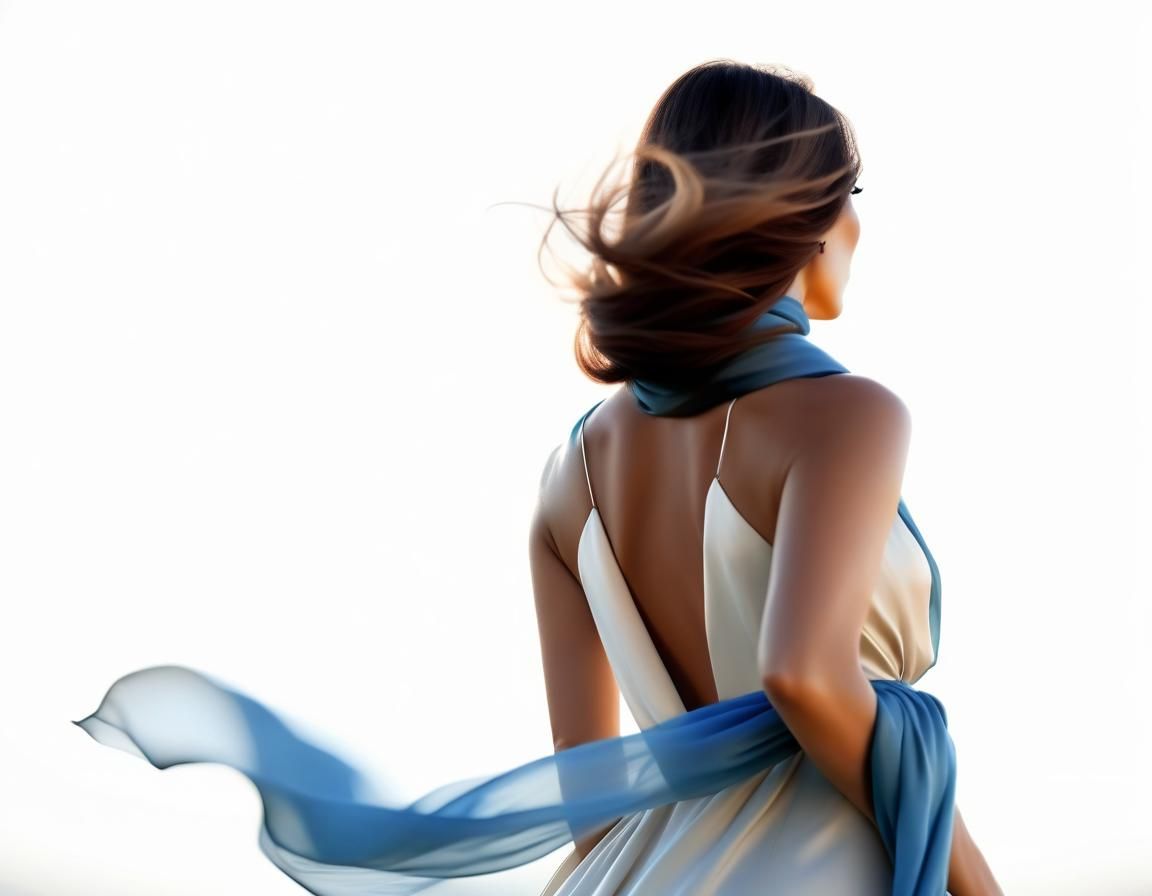 Sensual Lady with Scarf in the Wind