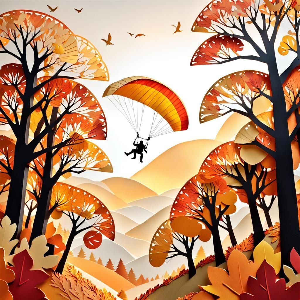 Paragliding Through Autumn Trees Paper Craft