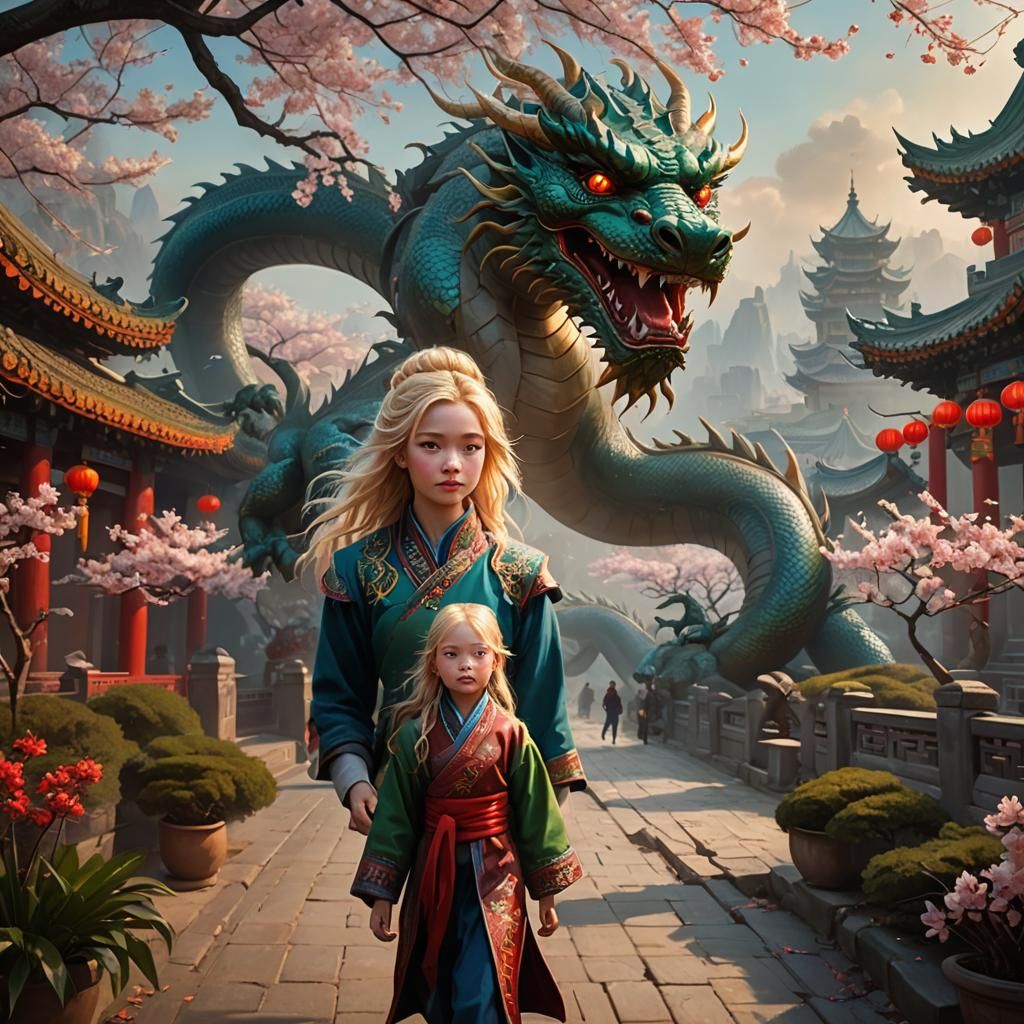 Girl and Dragon in China: Digital Matte Painting