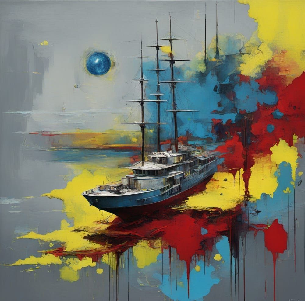Abstract Surrealism Painting of Rum Swizzle and Ship Cove