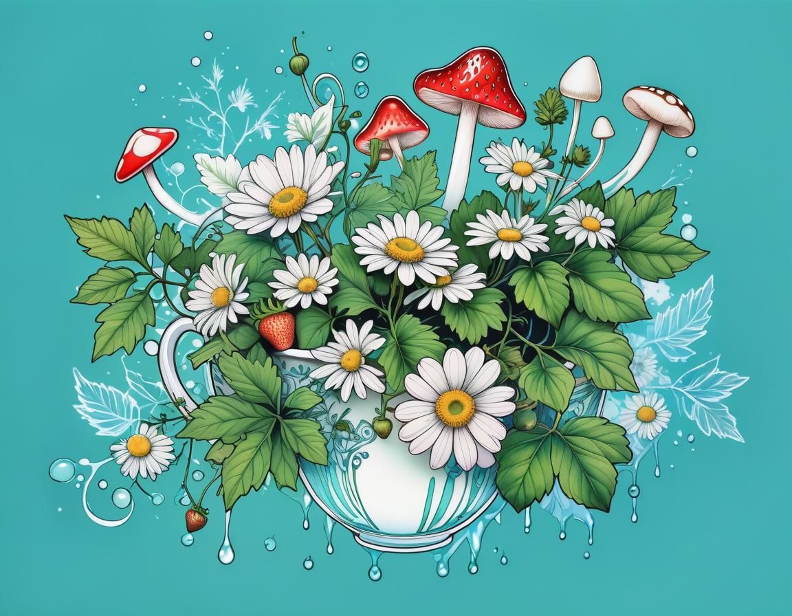 Colorful Wild Garden Illustration in Alcohol Ink