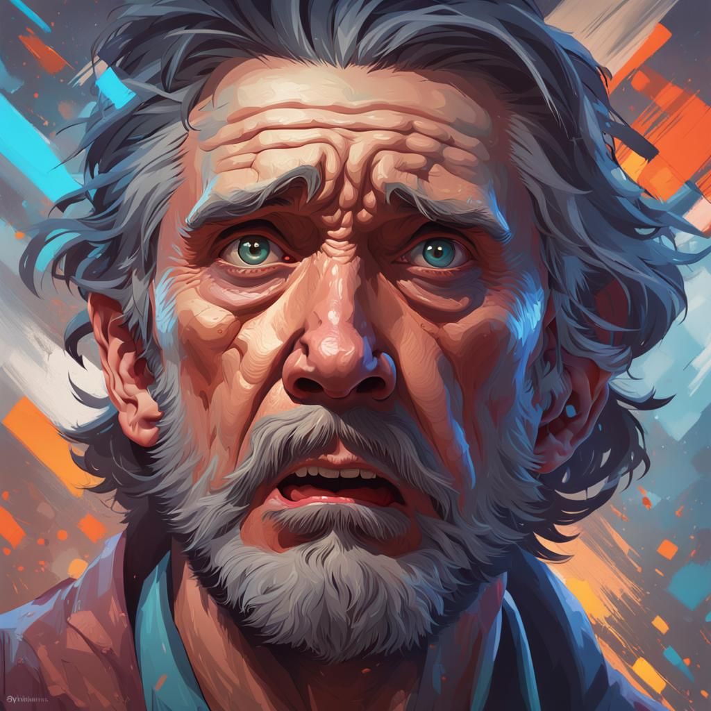 Shocked Man Portrait in Hyperrealistic Style