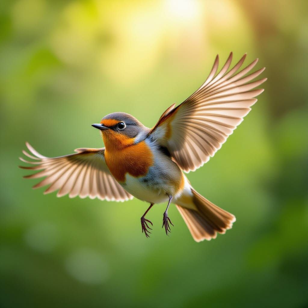 Robin in Flight: A Photorealistic Wildlife Portrait
