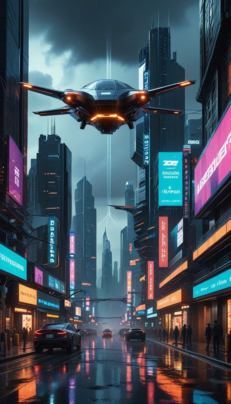 Cyberpunk Metropolis at Dusk: A Futuristic Cityscape of Towe...