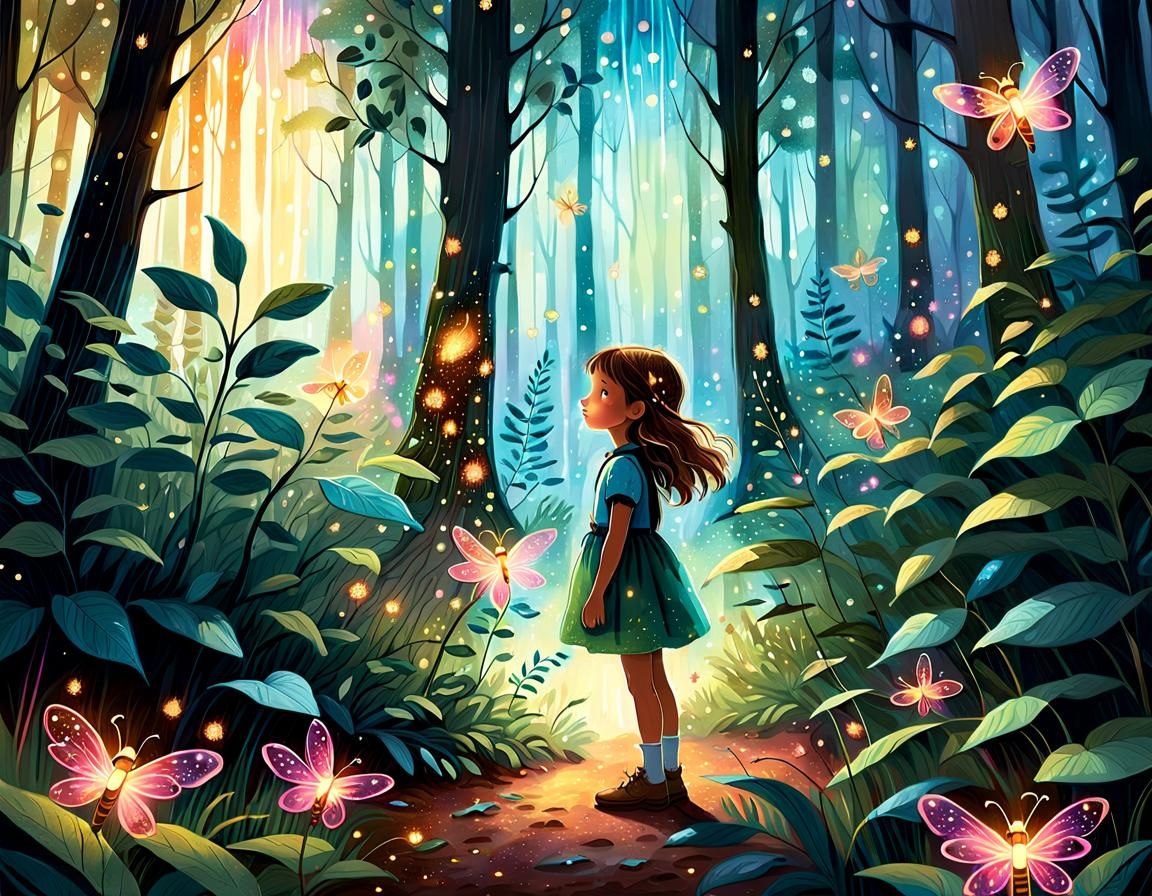 Enchanting Forest Girl Illustration in Dreamy Style