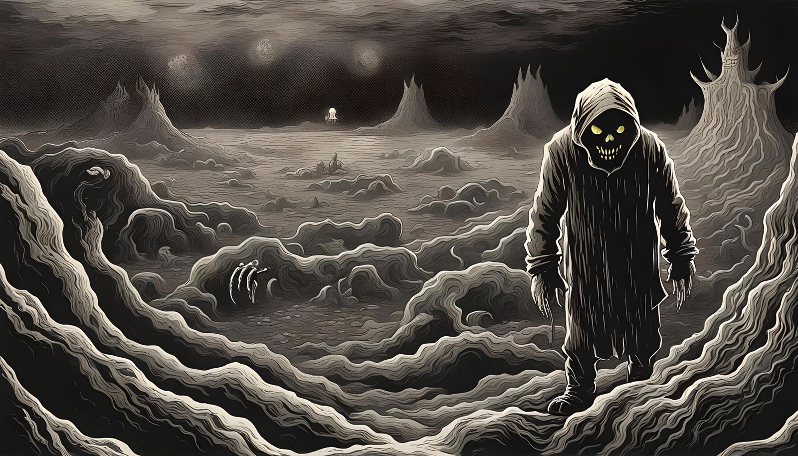 Surreal Shadow Monster Emerges from Acid Pit