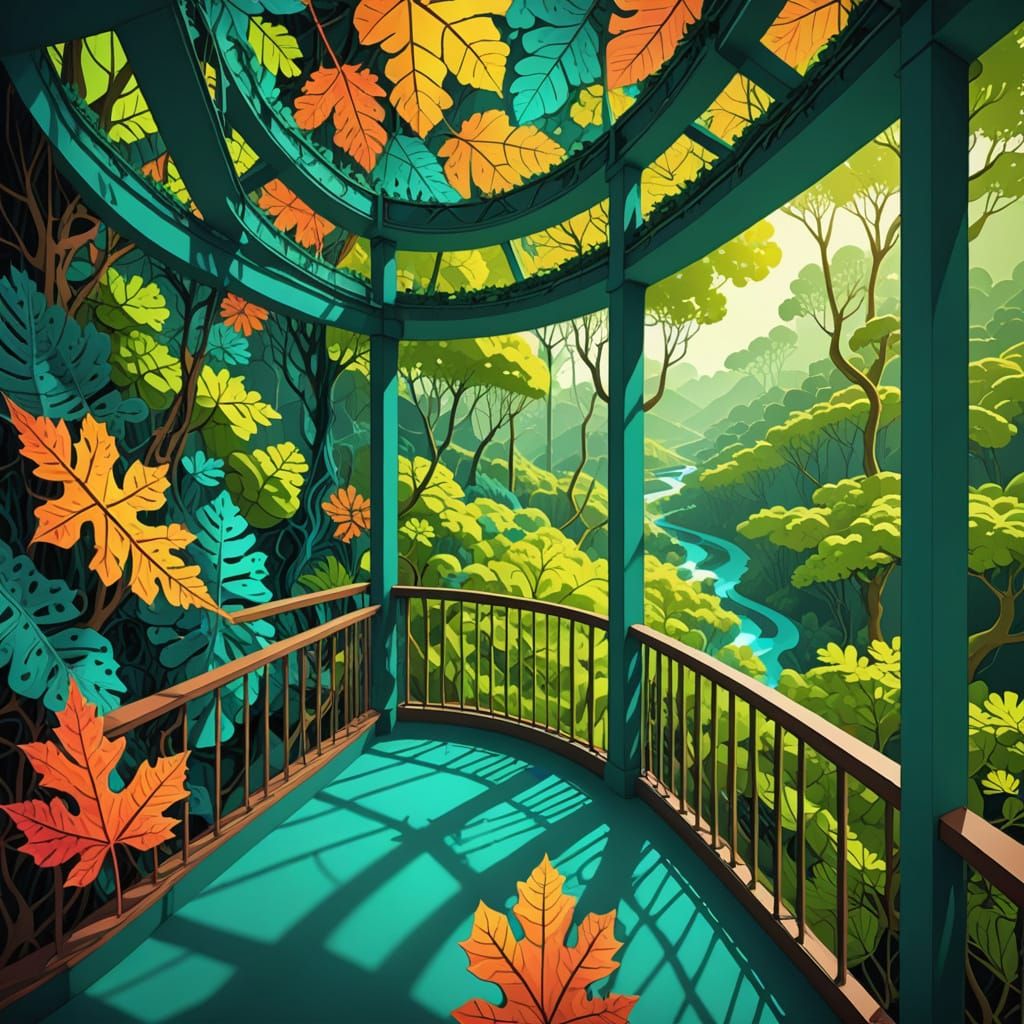 Leaf Shaped Balcony with Neon Accents