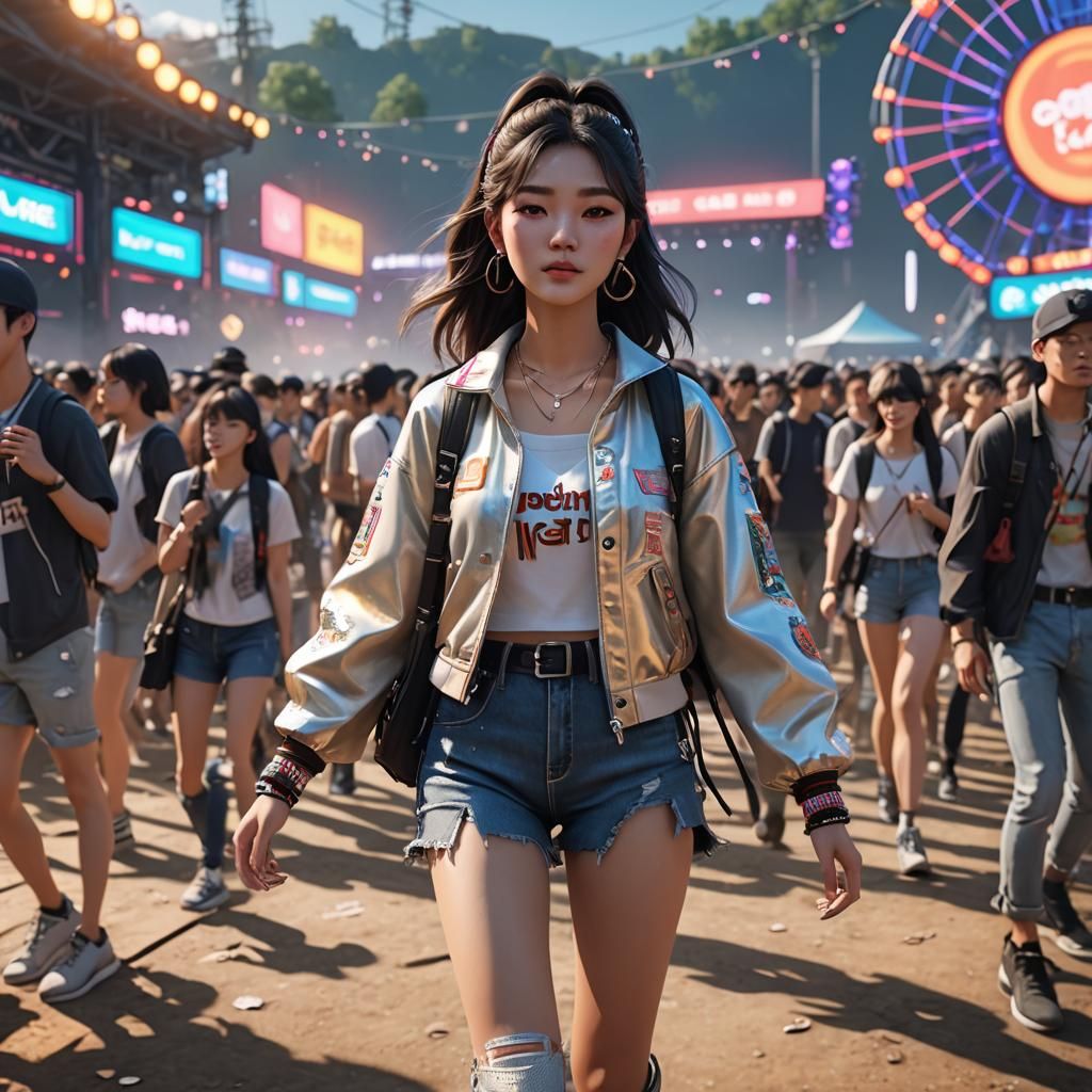 Korean Girl at Music Festival in 3D Style