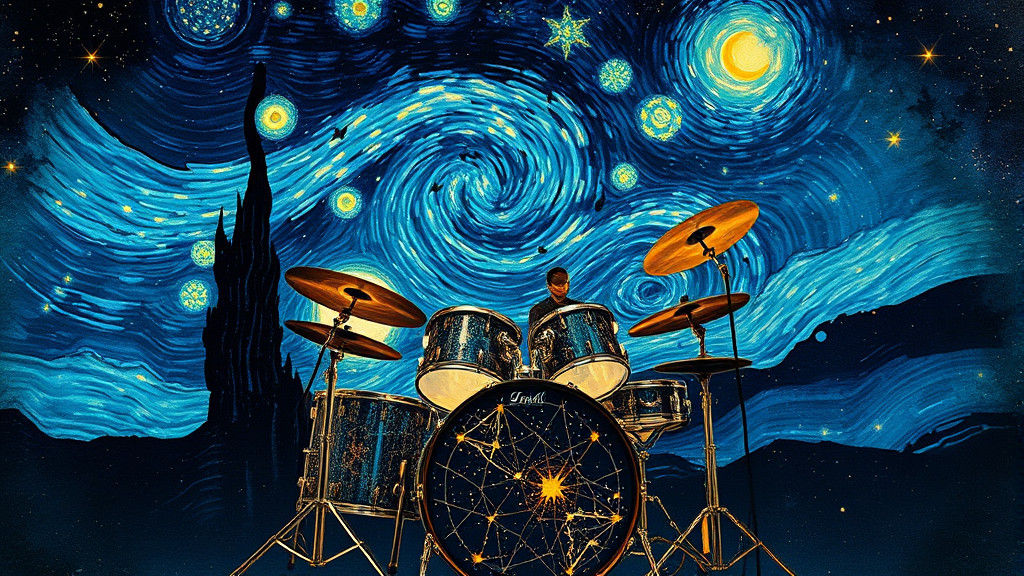 Surreal Starry Night Double Exposure in Van Gogh Style