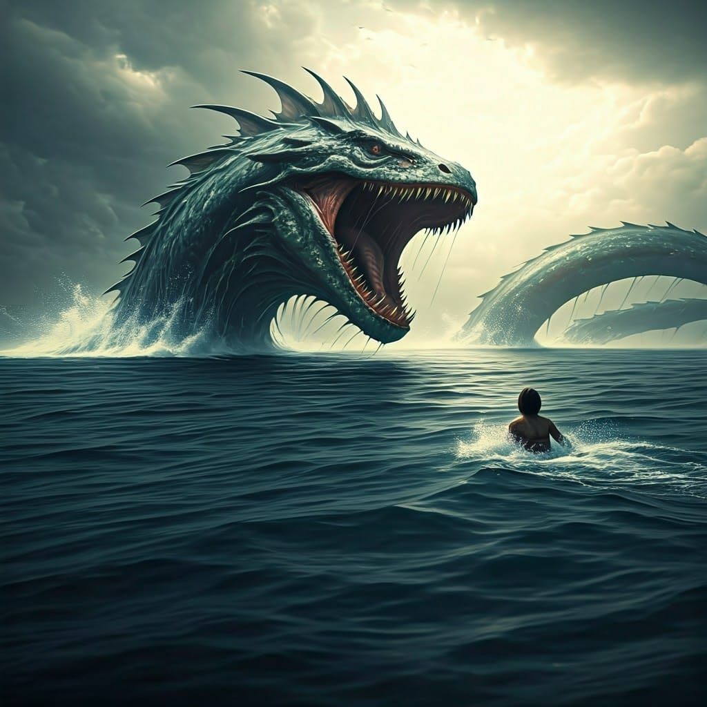 Gargantuan Sea Monster Chases Human Swimmer in Hyperreal Pho...