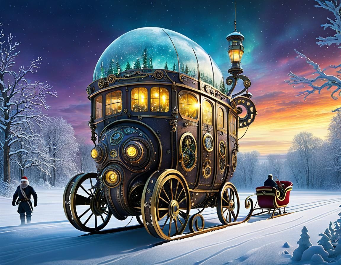 Steampunk Octopus Robot Pulling Santa's Sleigh