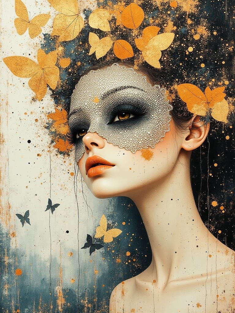 Ethereal Autumn Goddess with Lace Butterflies