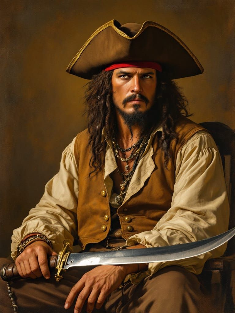 Blackbeard Portrait in Dramatic Chiaroscuro Style