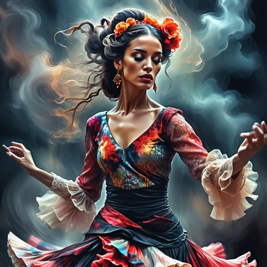 Flamenco Dancer Portrait in Glitch Art Style