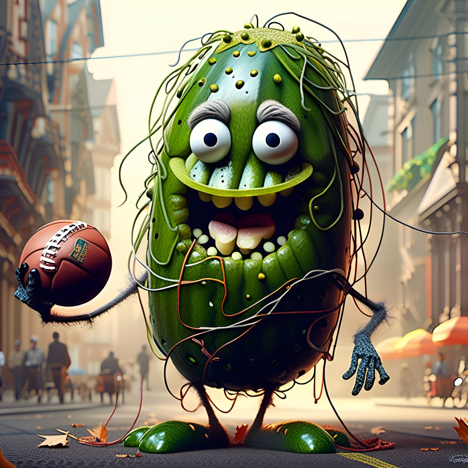 Anthropomorphic Pickle Character Portrait in Digital Illustr...