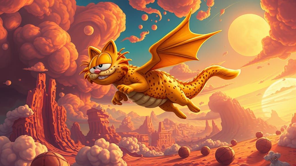 Garfield-Dragon Soaring Through Lasagne Sky