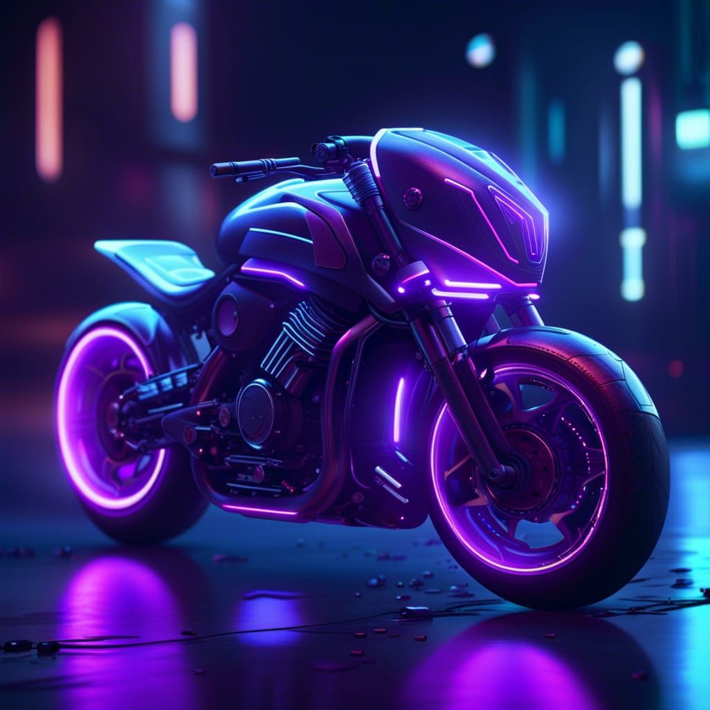Futuristic Motorcycle with Purple Neon Lights