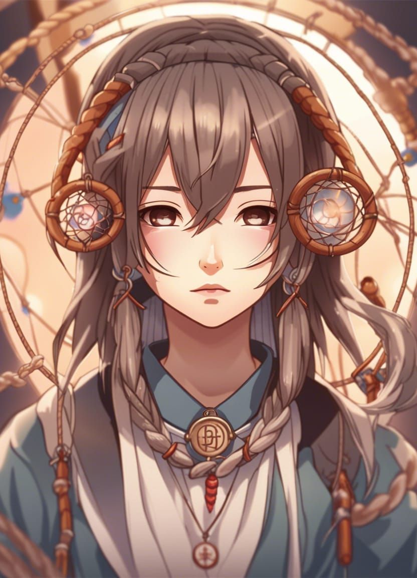 Dream Catcher with Compass and Buddha in Anime Style