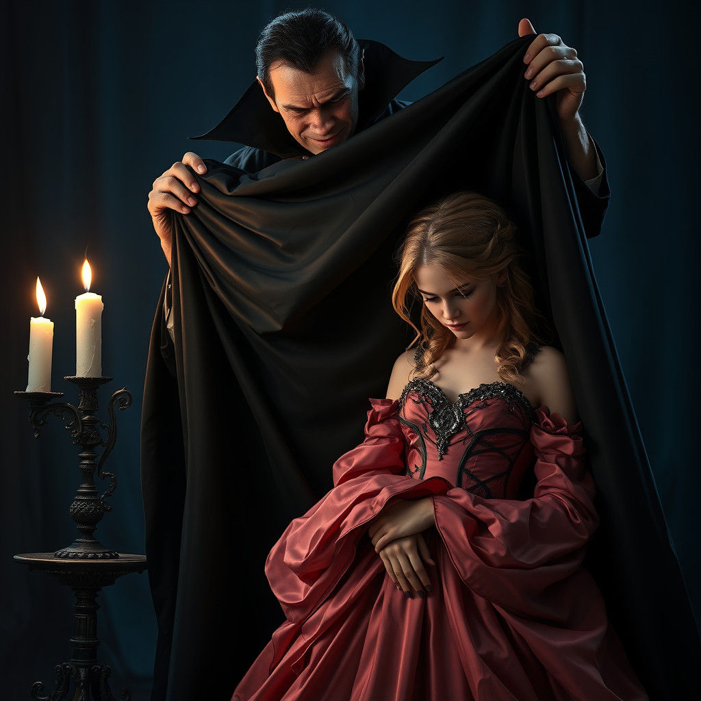 Smirking Dracula in Gothic Fantasy Scene