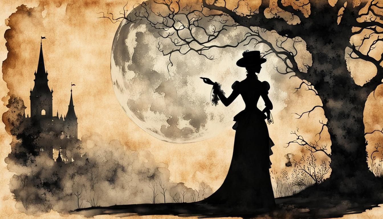 Victorian Silhouette in Steampunk Ink Painting