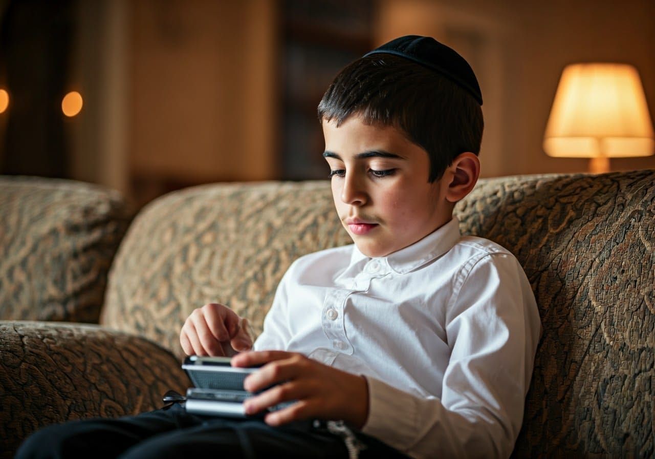 Immersed Haredi Music Enthusiast in Tranquil Home Atmosphere