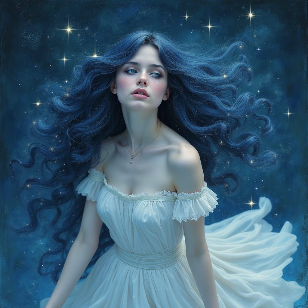 Melancholic Galaxy Woman in Art Nouveau Style