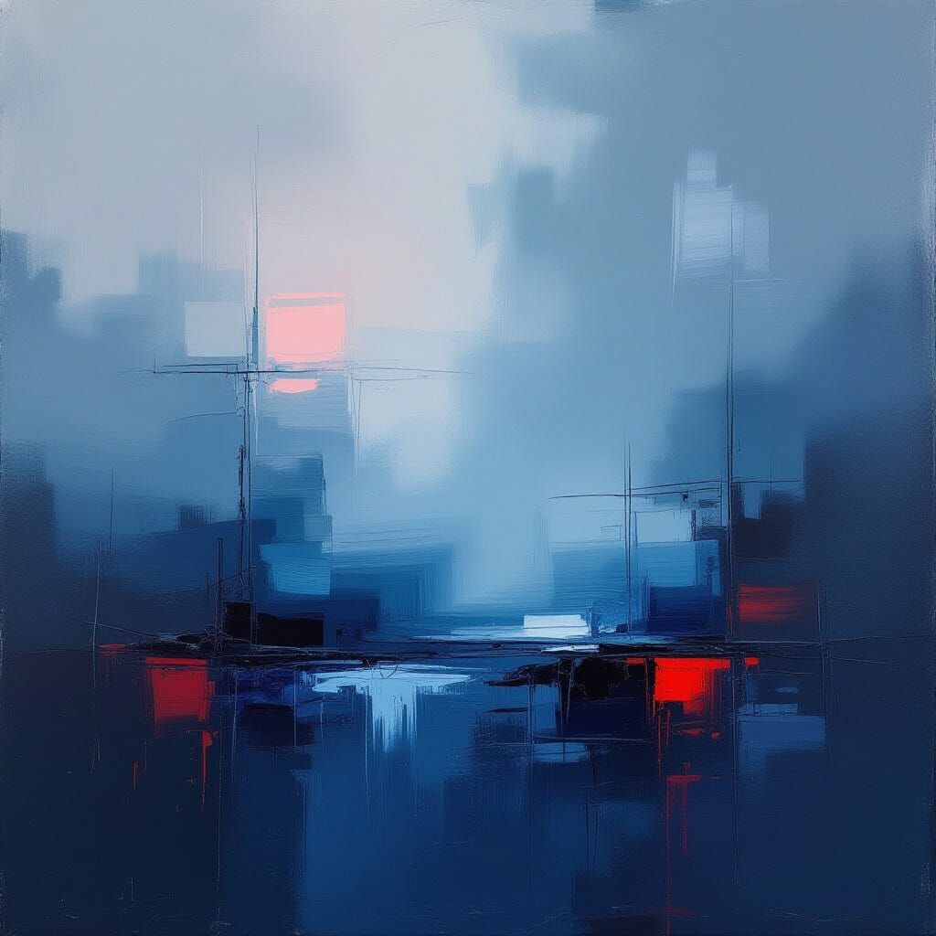 Grungy Dark Abstract Painting with Impasto Brushstrokes