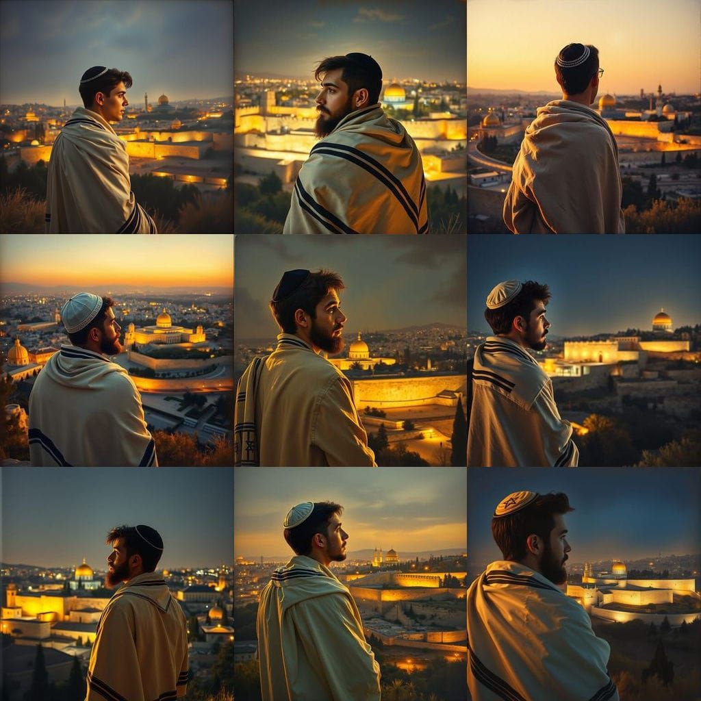 Jerusalem Night: Jewish Man in Golden Light, Oil Painting