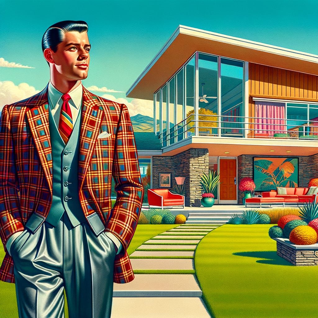 Mid-Century Man in Plaid: A Photorealistic Suburban Portrait