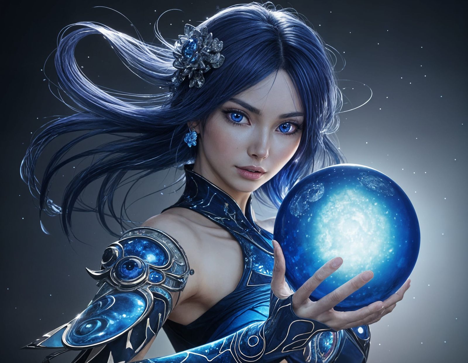 Glowing Sapphire Blue Orb of Energy in Mid-Air