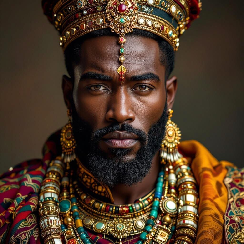 Majestic African God Portrait in Hyperrealistic Style