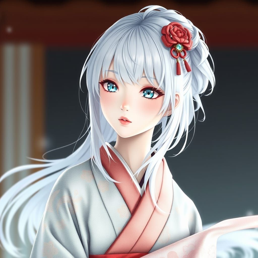 Ethereal Anime Goddess in Traditional Japanese Kimono