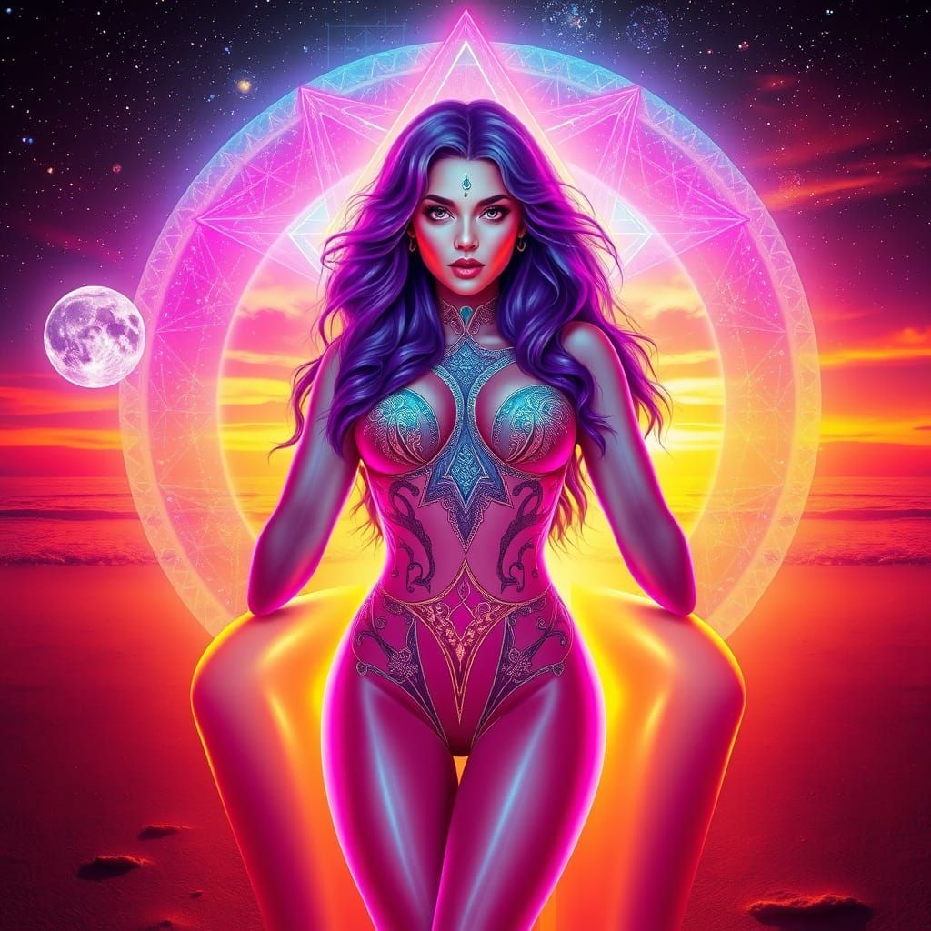 Sensual Goddesses in Neon Cosmic Harmony
