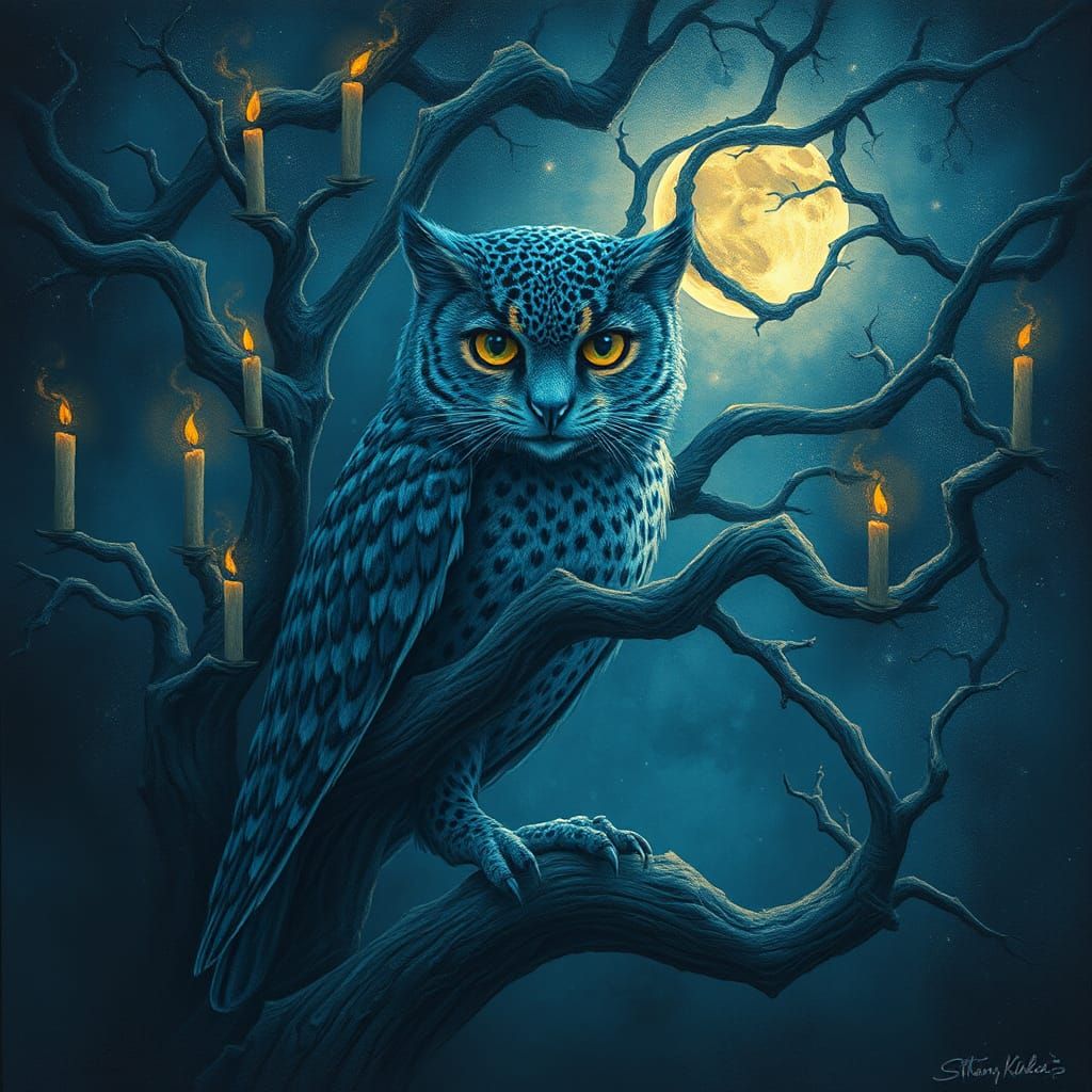 Meditative Owl Leopard King of Eternity