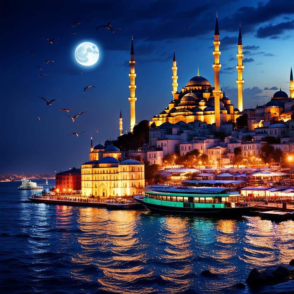 Istanbul Night: Beautiful Seaside Mosque