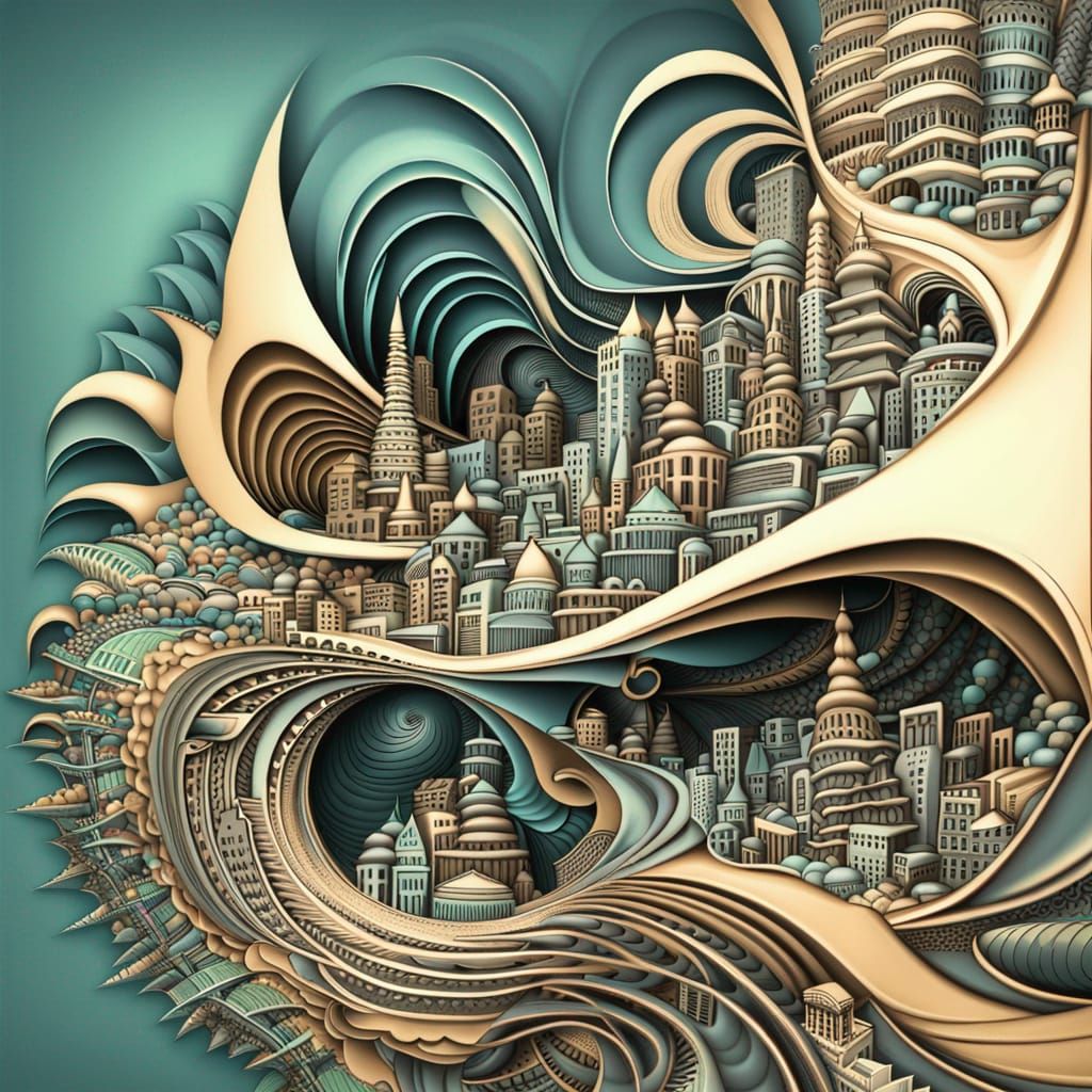 Abstract City in the Sky with Fractal Patterns