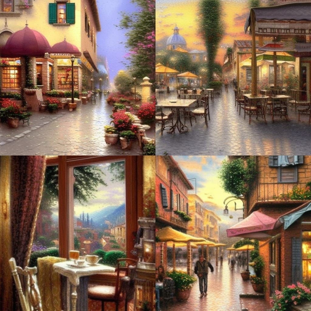 Hyperrealistic Italian Cafe View in Watercolor Style