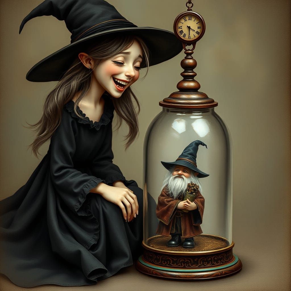 Whimsical Witch and Wizard Under Glass