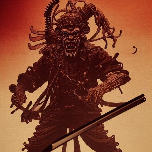 Steampunk Freddy Krueger Oni Samurai in Hyperrealism