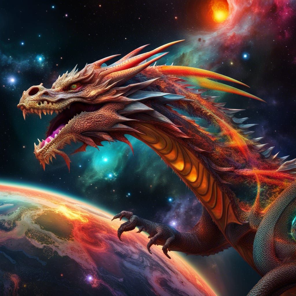 Colossal Dragon Flies Through Exploding Nebula